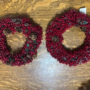 Set of 2 Crate&Barrel Red Berry and Pinecone Wreath